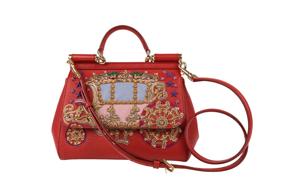 Dolce & Gabbana Red Cinderella Carriage Sicily Handbag Dauphine Leather Gold Har